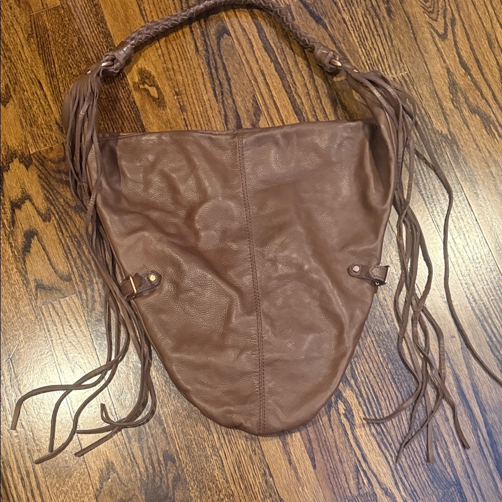 Linea Pelle Leather Fringe Hobo Bag